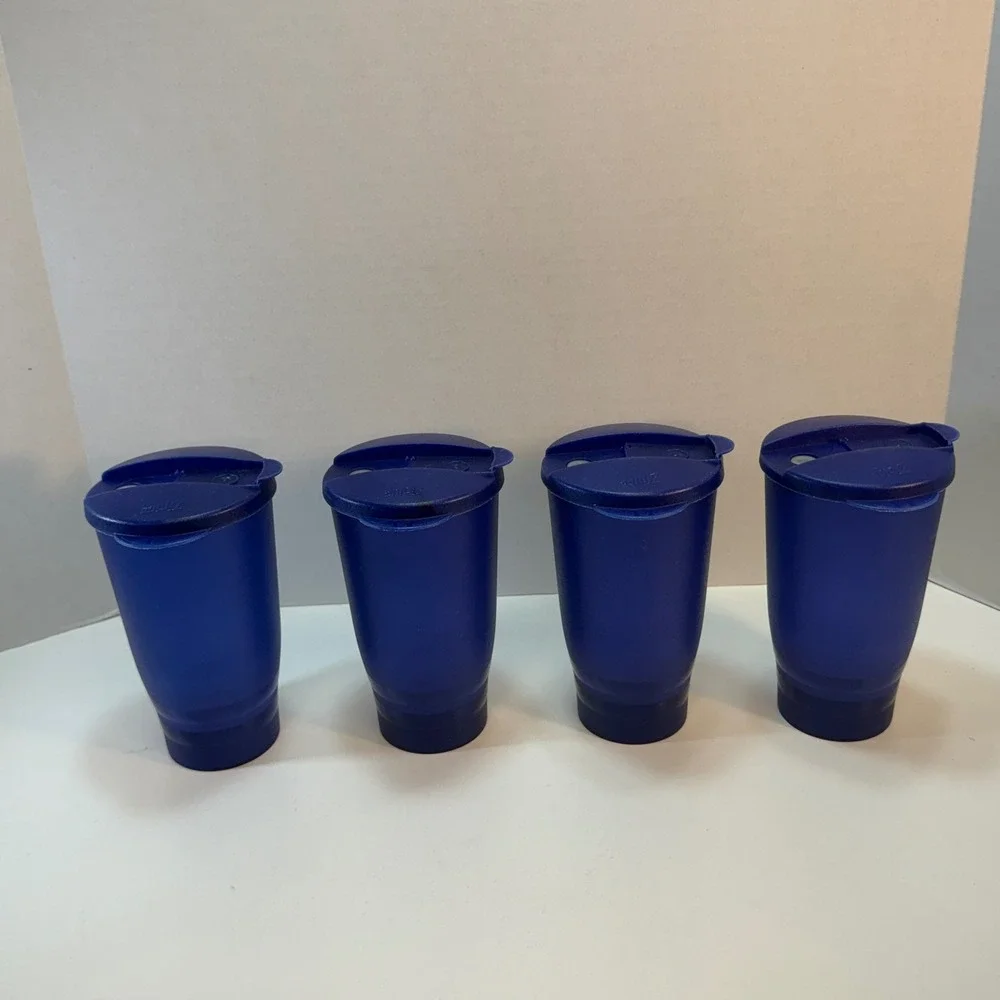 Ziploc Tumbler Set 18oz Cobalt Blue Plastic Travel Cups Spill-Proof Lids 4 Pack